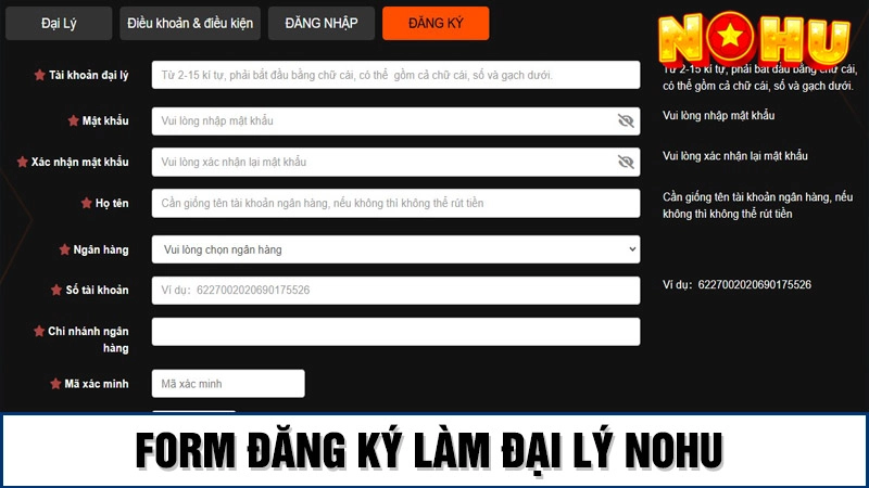 Mẫu đăng ký thông tin trở thành đại lý hi88